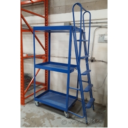 Industrial 5-Step 3-Tier Blue Rolling Product Ladder Cart